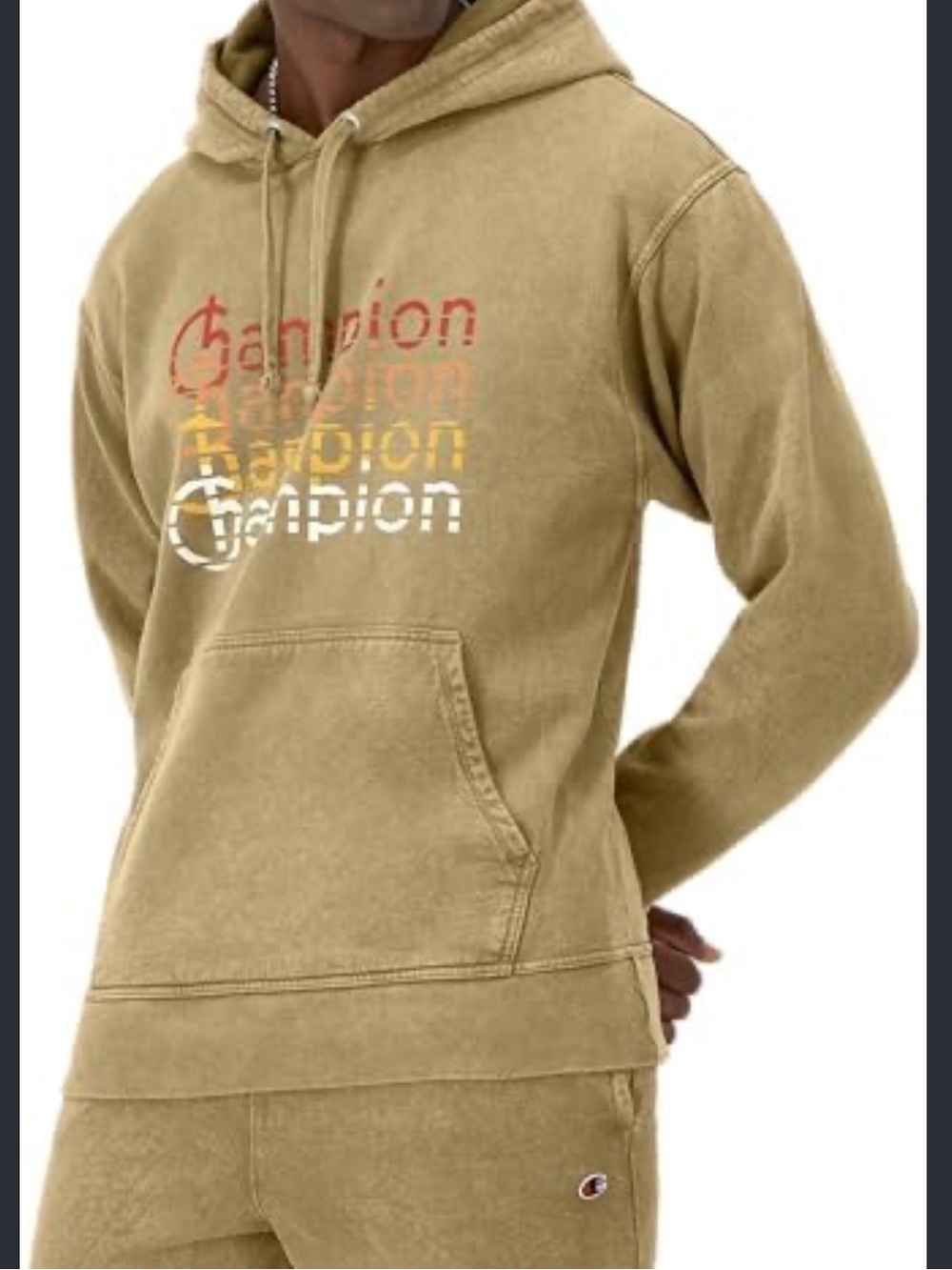 Champion Men’s Hooded Sweatshirt in Olive with Multicolor Logo